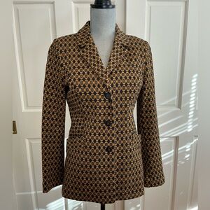 CAbi Brown & Navy Geometric Patterned Blazer